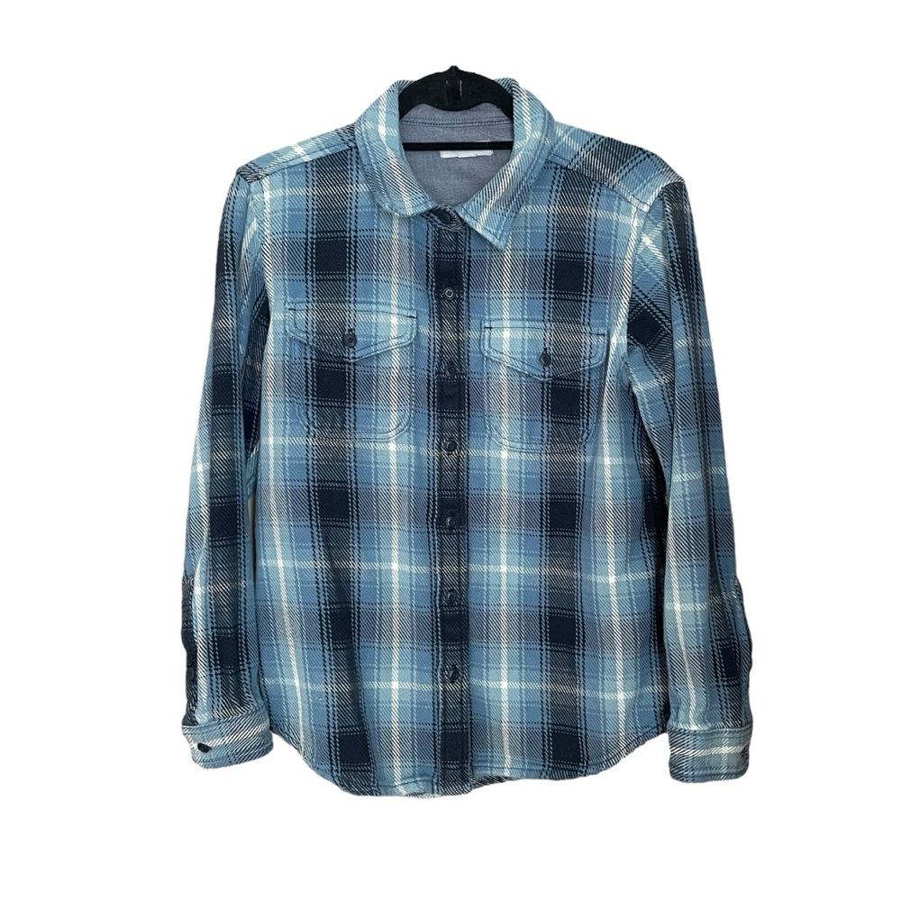 Outerknown Blanket Flannel Shirt Womens XS/Small 100% Organic Cotton Blue White